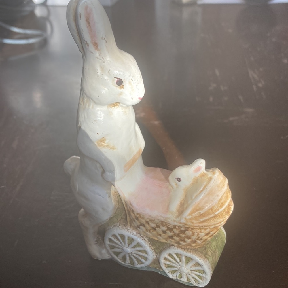 💵3 for $20✅Vintage rabbit with baby carriage figurine